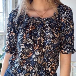 STRADIVARIUS Floral Scrunchy-Neckline Blouse